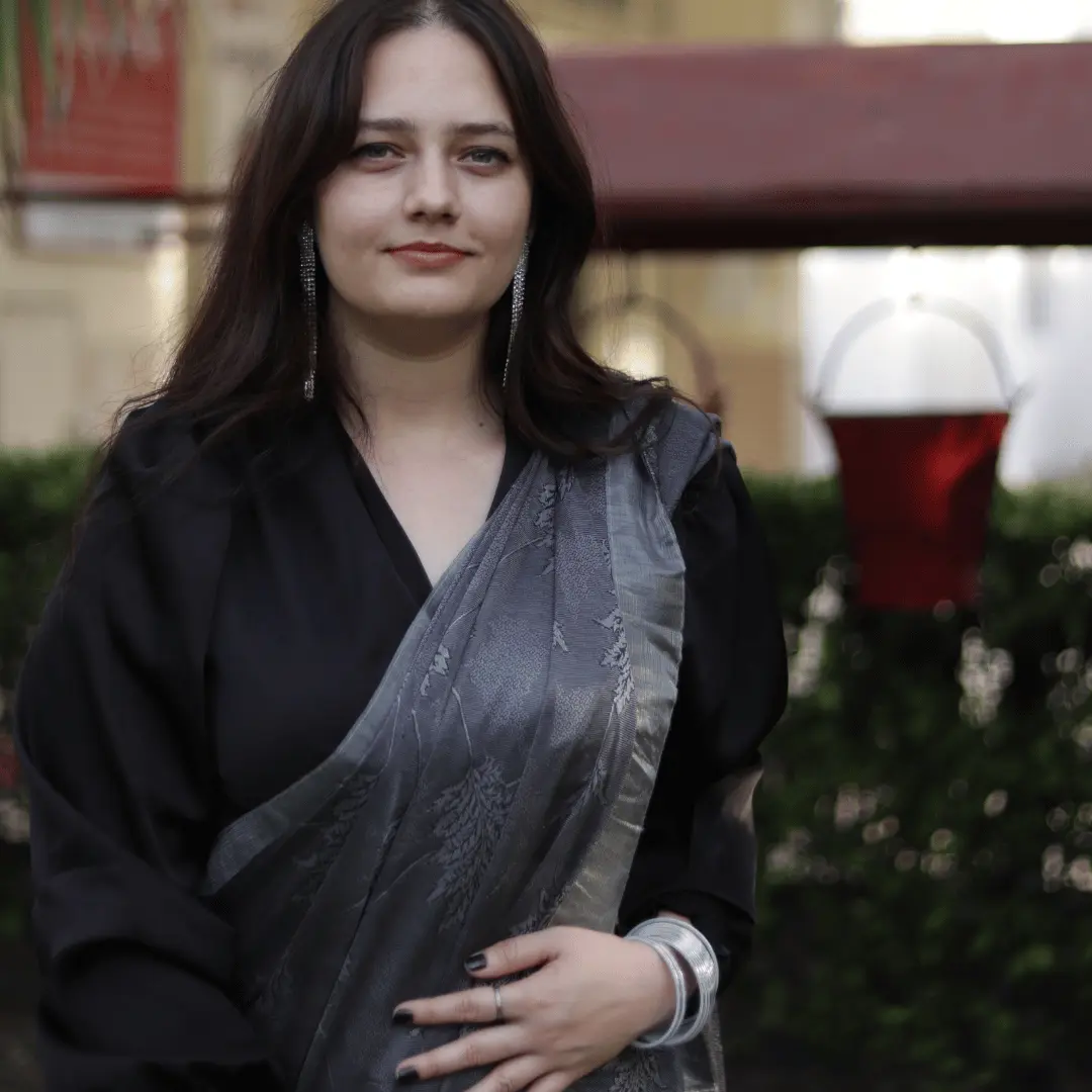 Cream Colour Double Border Chex Weaving Banarasi Soft Silk Saree