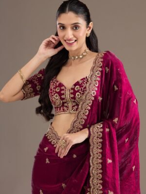 Dark Maroon Zariwork Tissue Saree