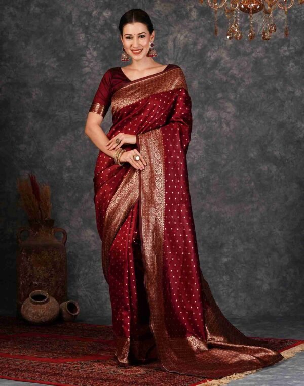 Maroon Silk Woven Banarasi Saree