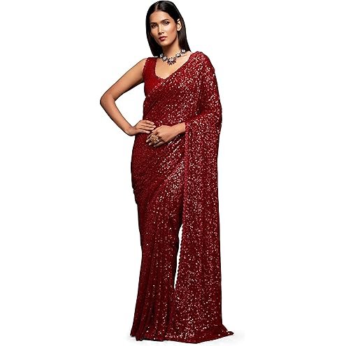 81DI5UsIE6L._AC_UL495_SR495495_.jpg Women’s Sequence Work Georgette Saree with Unstitched Blouse Piece | Black Party Wear Saree for Wedding & Festive Occasions